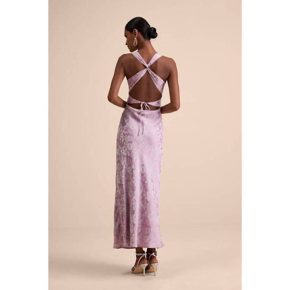 Lulus Liliya Lavender Satin Jacquard Backless Maxi Dress Purple - Size S